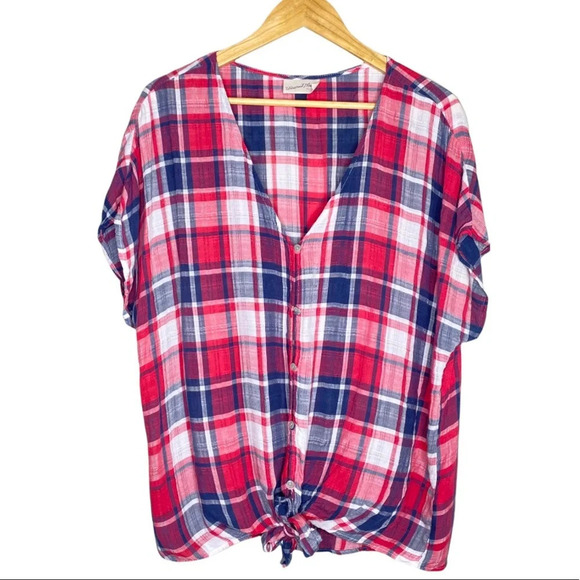 Target Universal Thread Plaid Tie Front Blouse Top Plus Size 0X - Picture 2 of 9